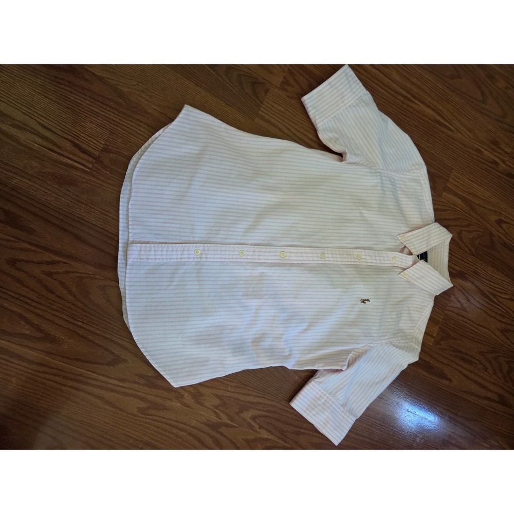 Ralph Lauren Womens Slim Fit Pink White Striped Button Down Shirt Size M